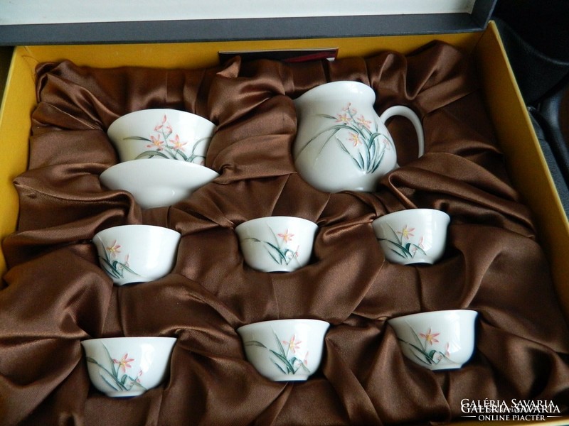 LUXUS kínai kézzel festett jelzett Tao teás készlet dobozában