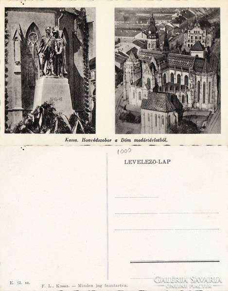 Kassa honvéd statue and the cathedral from a bird's eye view around 1940. There is a post office!