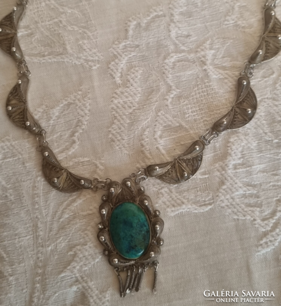 Silver necklace, original semi-precious stone antique