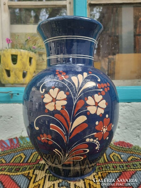 Large folk ceramic vase marked