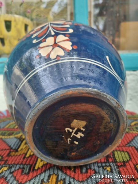 Large folk ceramic vase marked