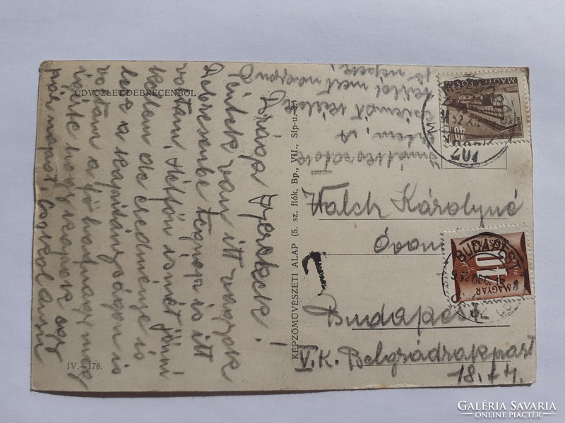Régi képeslap Debrecen 1952 fotó levelezőlap