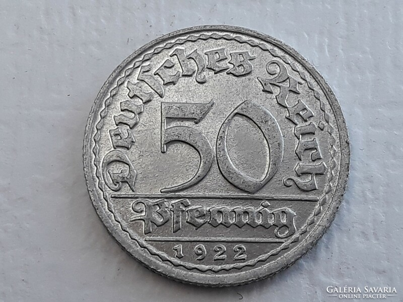 Németország 50 Pfennig 1922 D érme - Weimari Köztársaság 50 Pfennig 1922 külföldi pénzérme
