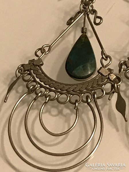 Handmade earrings with malachite insert, 7 cm long