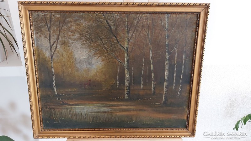 (K) forest interior painting 70x57 cm with frame, signed