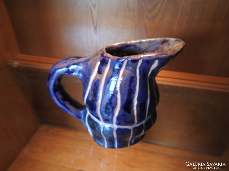 Striped Bluish Purple Striped Jug with Ears - Thick Ceramic