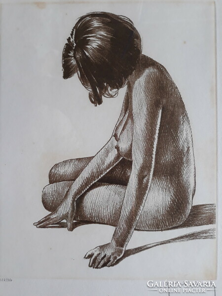 Roger hebbelinck: nice nude, original marked etching