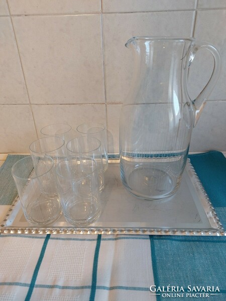 Set of 7 incised glass water glasses with duck