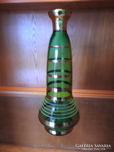 Bohémia Glass – zöld aranycsíkus butélia üveg