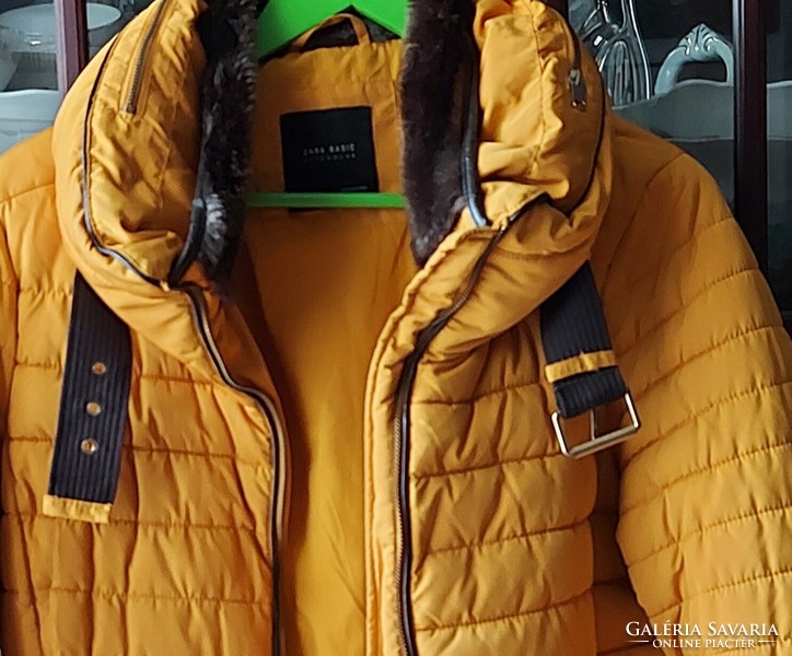 ZARA márkajelzésű mustársárga női dzseki kabát újszerű állapotú, elrejthető kapucnival, M méret