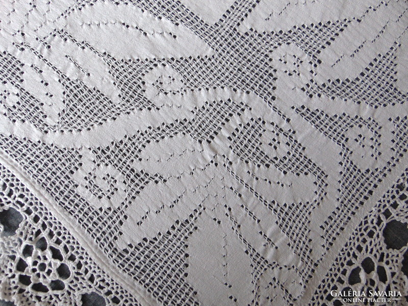 Transylvanian woven crocheted old lace tablecloth