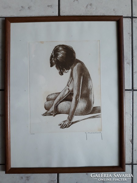 Roger hebbelinck: nice nude, original marked etching