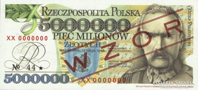 Poland 5000000 fantasy zloty sample 1995 replica unc