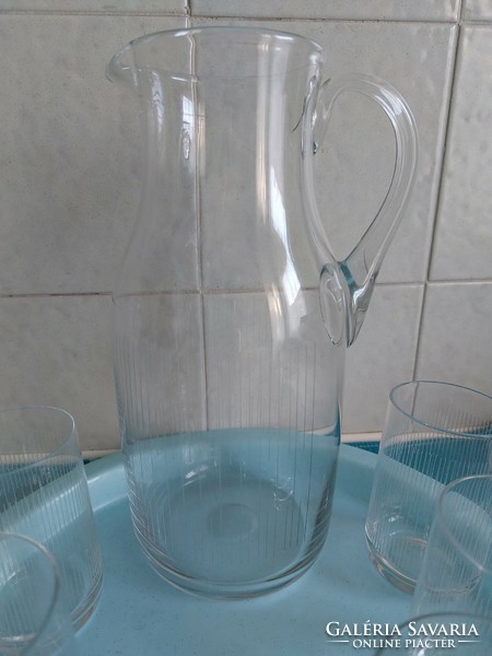 7 darabos metszett üveg vizespohár készlet kacsóval