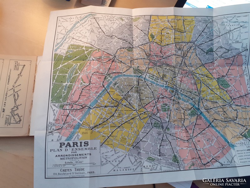 Old Paris taride street list with metro map, circa '50s Paris
