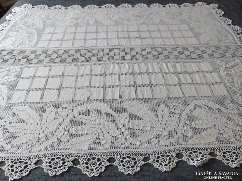 Transylvanian woven crocheted old lace tablecloth