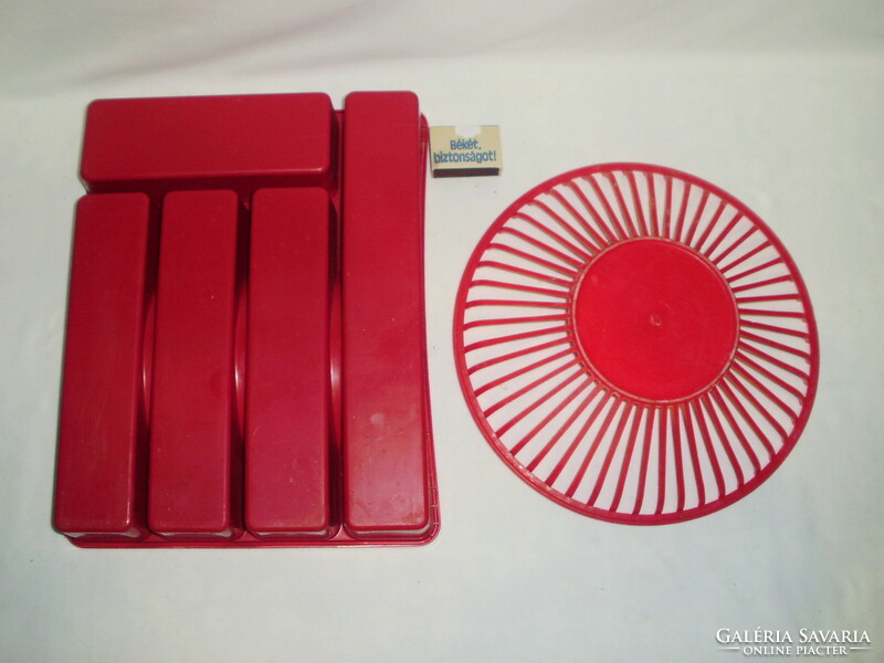 Retro red bread basket and cutlery holder together