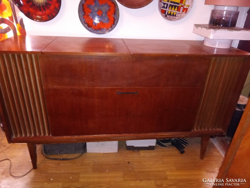 Stereo radio record player in a Scandinavian type cabinet, 1962