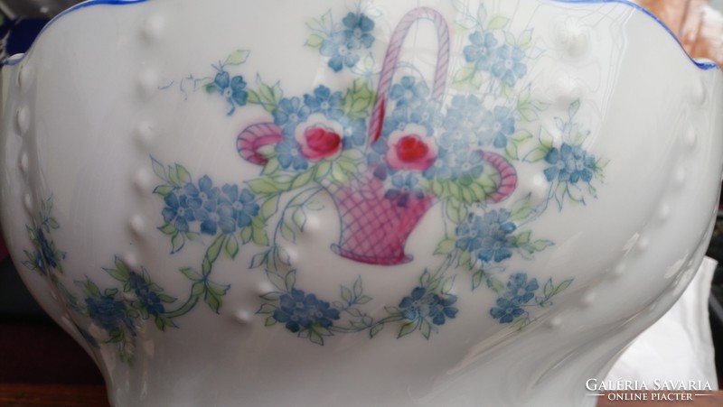Antique huge Zsolnay floral serving bowl can also be hung on the wall! Unmarked, flawless