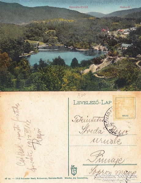 Szováta fürdő Medve tó 1912  .Posta van !