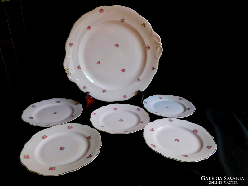 Richter Frenkl&Hahn (RFH) antik rózsaszín porcelán süteményes készlet
