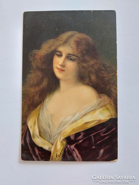 Old postcard 1918 female portrait postcard