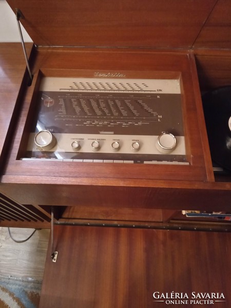 Stereo radio record player in a Scandinavian type cabinet, 1962