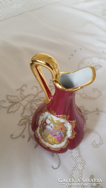 French, genre significant, gilded small porcelain jug 14.5 Cm.