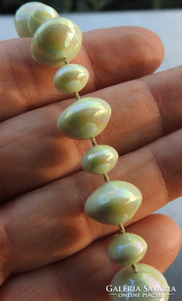 Greenish blue string of pearls necklace