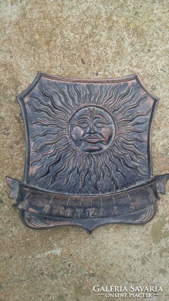 Rare wall sundial made of cast metal shield shaped sundial about 45x30cm