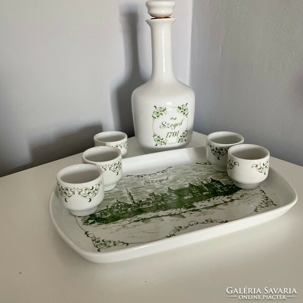 Old lowland porcelain brandy set with green pattern