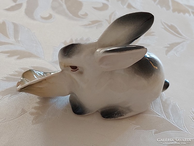 Old Zsolnay porcelain bunny rabbit with lettuce leaves
