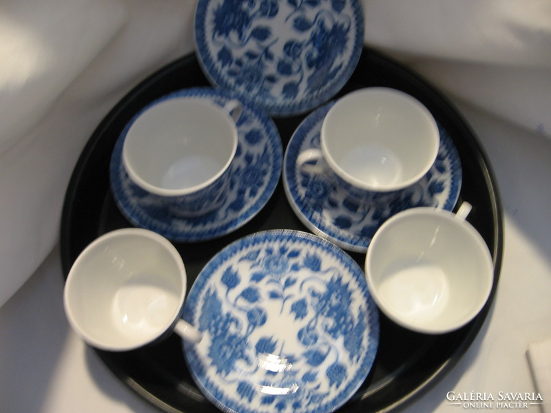 Set of 4 antique blue and white Japanese cups with cats or lions