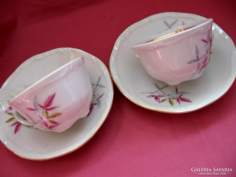 A pair of retro leaf pattern mocha cups, German, similar to Zsolnay