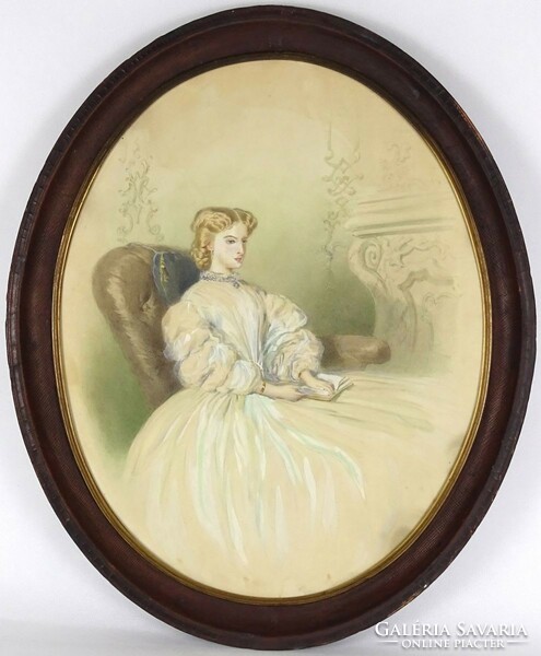 1L069 XIX. századi magyar festő : Kisasszony portré A SZÉPMŰVÉSZETI MÚZEUM BÍRÁLATI CIMKE