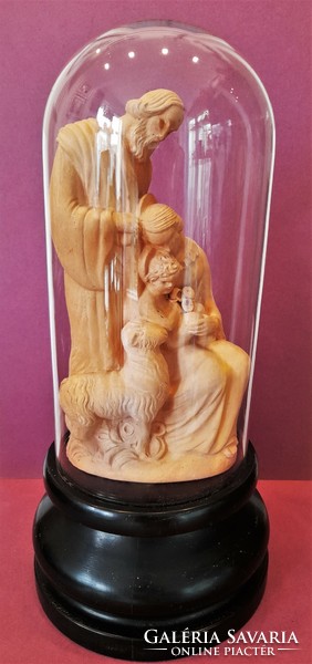 Art deco ceramic Holy Family statue under a glass hood - Kálmán Molnár - industrial art exhibition 1931.