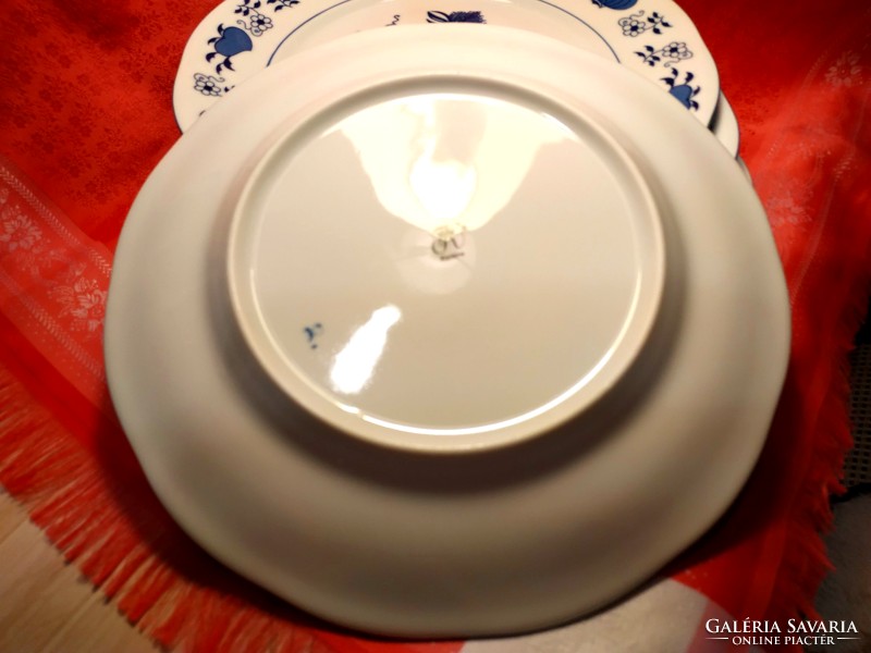 Gyönyörű porcelán, hagymamintás nagy lapos tányér, 6 darab