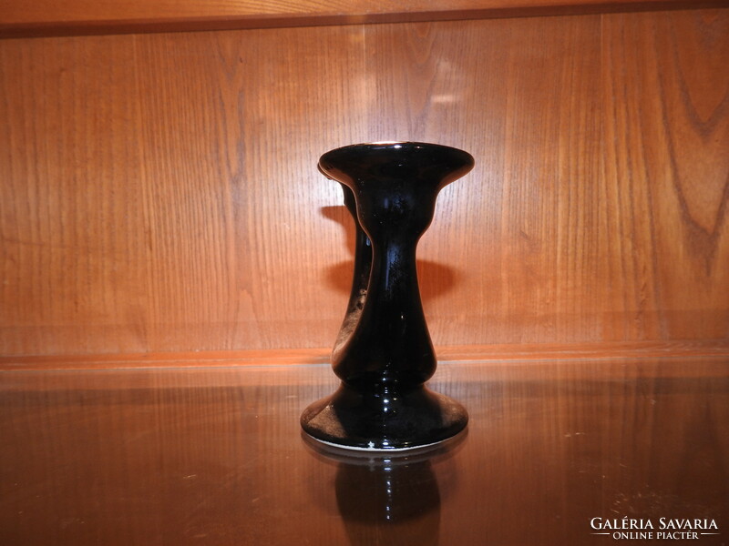 Two-pronged black ceramic candle holder