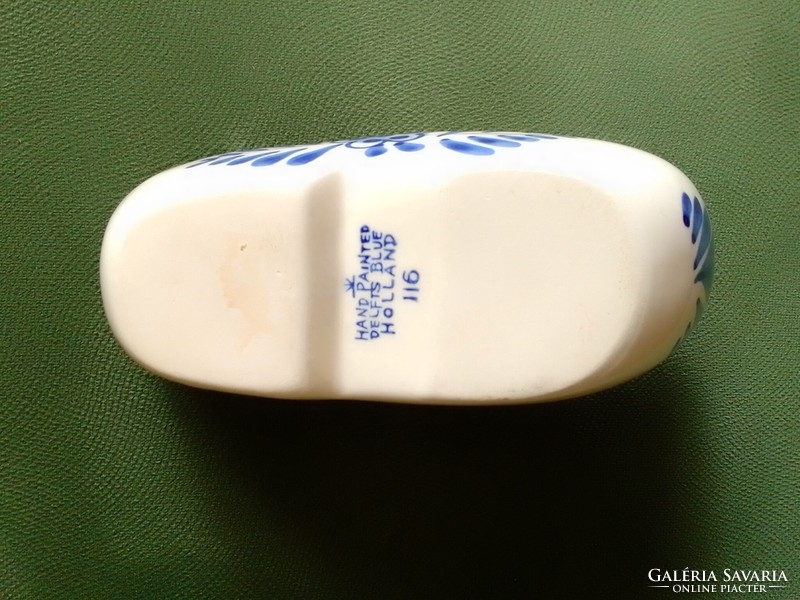 Blue and white hand painted marked numbered Dutch glazed porcelain slipper wooden shoe ashtray ashtray