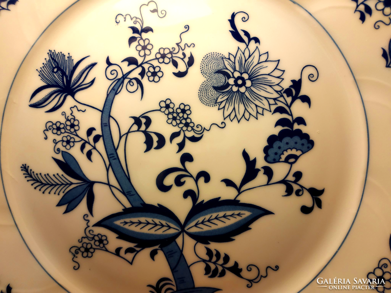 Beautiful onion patterned porcelain large flat serving bowl, centerpiece