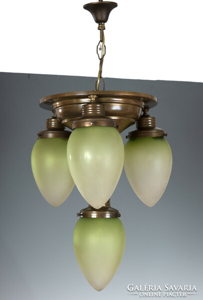Art Nouveau ceiling chandelier with green shades