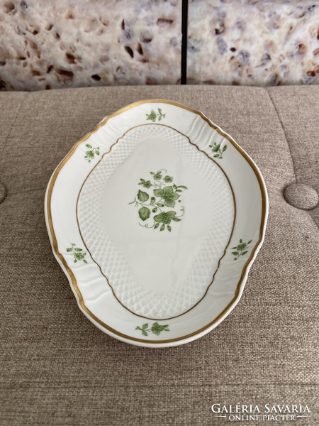 Hollóháza porcelain oval serving bowl with green flowers, ashtray a26