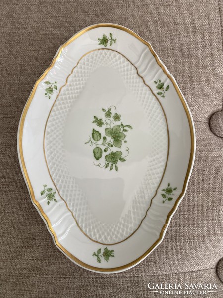 Hollóháza porcelain oval serving bowl with green flowers, ashtray a26
