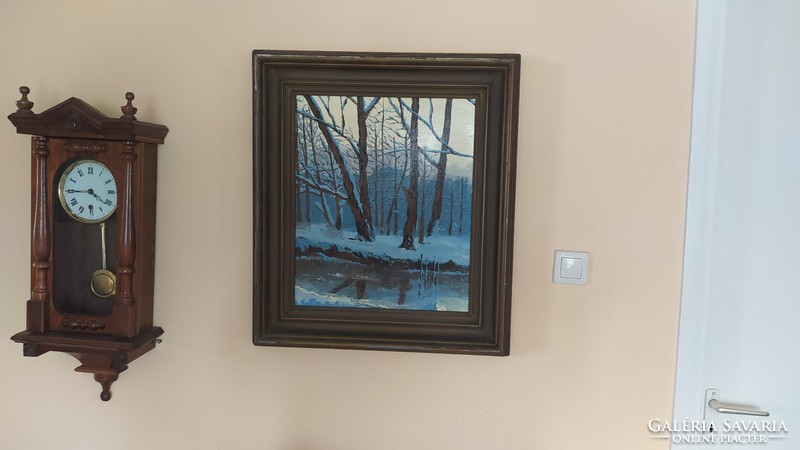 (K) Téli erdő tájképfestmény 59x71 cm