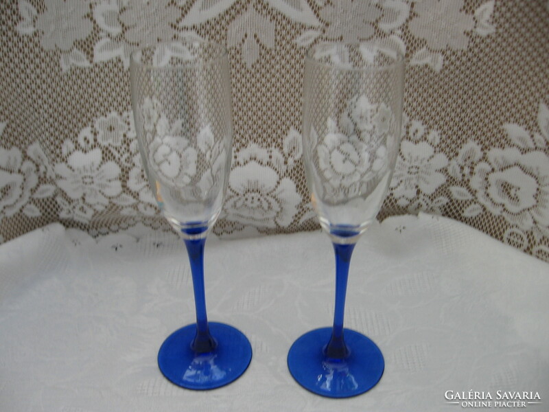2 db Cristal D'Arques Luminarc France kobalt kék szárú pezsgős pohár esküvői ceremóniára is