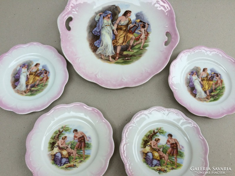 Spectacular 5 old porcelain iridescent dessert plates