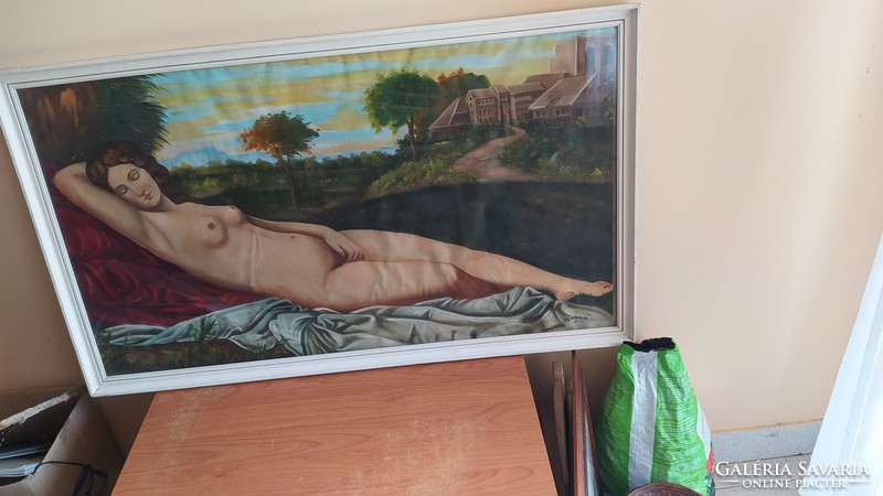 (K) Akt festmény eladó 60x101 cm kerettel Varga szignóval Leírás! sérült a keret!