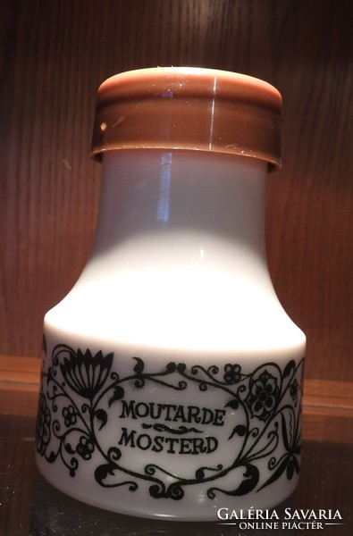 Old Belgian milk glass mustard bottle