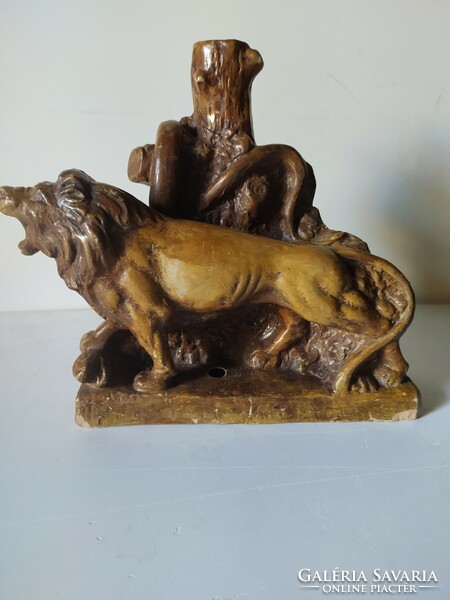 Antique lion lamp terracotta small plastic, 30 cm