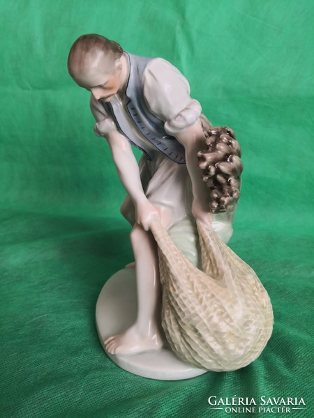Rare Herend porcelain - fisherman with net, Vincze pál design